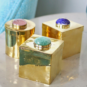 White And Gold Finished Best Quality Solid Metal Home Decor Resin Gemstones Ladies Jewelry <b>Box</b> Organizer - Product Image 4