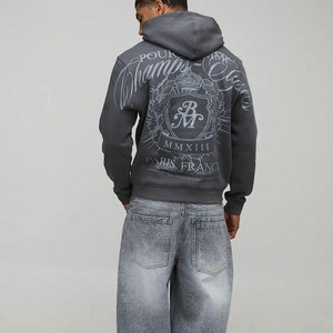 Sudadera con Capucha Negra para Hombre Gangmawalk, Corte Holgado, Estilo Urbano, Logotipo Trasero Sólido, Manga Regular, Tejido de Algodón 350g - Product Image 3