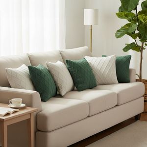 Juego de 6 Fundas de Almohada de Punto Diamantado SOGA de 45 cm en Verde Bosque y Crema, Elegante Colección de Cojines y Almohadas - Product Image 2