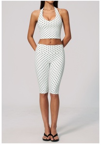 2026 White Polka Dot Yoga Set Halter <b>Crop</b> <b>Top</b> High Waist Knee Length Leggings Breathable Spandex Polyester 2 Piece - Product Image 5