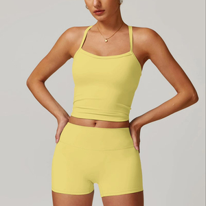 Two Piece Fitness Yoga Workout Sets For Women Tank Top Matching High Waist <b>Booty</b> Lifting Shorts Gym Yoga Active Wear Outfits - Product Image 6