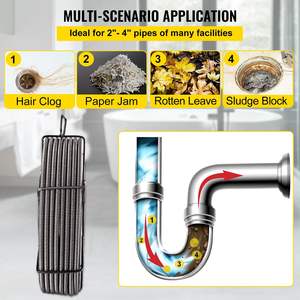 100 piedi X 1/2 pollici solido cavo di scarico fogna coclea serpente tubo di scarico cavo di pulizia serpente per la rimozione degli intasamenti fognari - Product Image 3