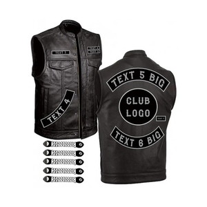 Gilet de club de motards en cuir véritable noir personnalisé avec patchs multi-panneaux au dos, fermeture éclair sur le devant, poches utilitaires et personnalisation de la marque - Product Image 4