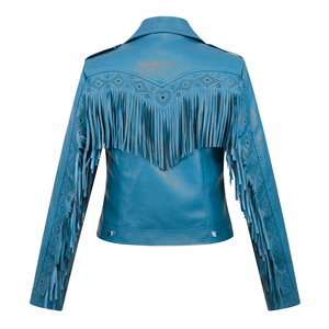 Women's Premium Short V-neck Fringe Lambskin Leather <b>Jacket</b> Genuine Soft Leather <b>Western</b> Fashion Sample Customization Available - Product Image 4