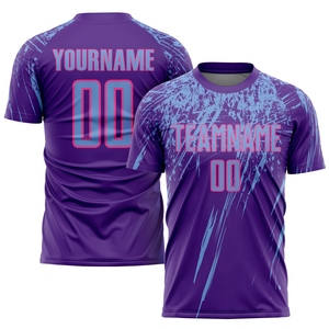 เสื้อเจอร์ซีย์ฟุตบอลพิมพ์ลายสีชมพูอ่อนสีม่วงสีฟ้า - Product Image 1