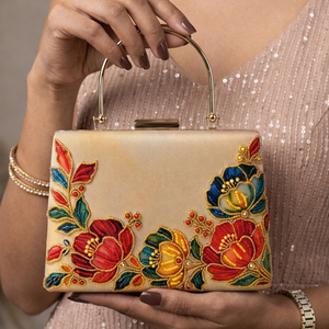 Bolso de mano con estampado floral dorado y bordado a mano, elegante bolso de noche para mujer, ideal para ocasiones festivas. - Product Image 3