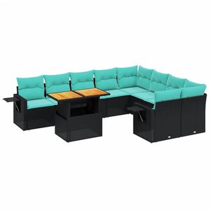 Ensemble de canapés de patio en polyrotin noir, 10 pièces, avec coussins, meubles d'extérieur élégants - Product Image 2