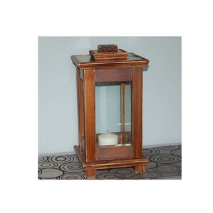Portavelas de Madera Rústico con Paneles de Vidrio y Asa de Cuerda, Accesorio Decorativo para Mesa del Hogar - Product Image 3