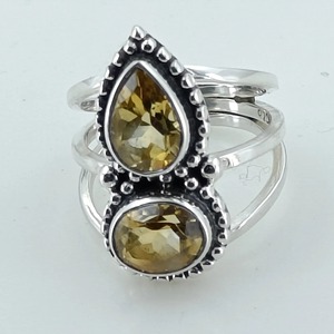 Citrine 925 Sterling Silver <b>Boho</b> Statement Promise <b>Ring</b> for Women Yellow Gemstone Oval and Pear November Birthstone Month - Product Image 5