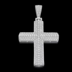 Silver/Platinum Plated Alloy Cross Pendant Brilliant Cut Diamonds Channel Set Religious Unisex Charm SV JEWELS IGI Certified - Product Image 1