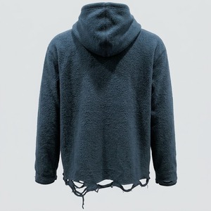 Sweat-shirts pour hommes en molleton épais français, effet vieilli, bords bruts, coupe ample vintage, en coton uni, style streetwear - Product Image 6