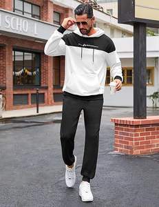 Conjunto deportivo de chándal con capucha para hombre, de dos piezas, con bloques de color, de forro polar, para correr. - Product Image 3