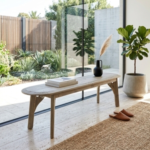 Modern Long Solid Wood Dining <b>Bench</b> Elegant Oval Edged Wooden <b>Bench</b> Furniture For Rustic Living Room Setup Art Design Pure Art - Product Image 4