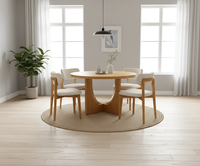 Table basse moderne ronde en bois de caoutchouc avec 4 chaises, design décoratif, garantie 1 an, mobilier compact pour salon 4 places