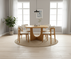 Mesa de Comedor Redonda Moderna de Madera de Caucho con 4 Sillas, Diseño Decorativo, 1 Año de Garantía, Juego de Comedor Compacto para 4 Personas - Product Image 6