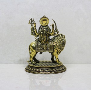 Statue de Durga en laiton moulée à la cire, faite à la main, sur cheval, déesse hindoue, idole décorative - Product Image 4