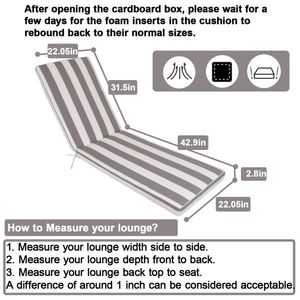 Set di 2 Cuscini Grigio/Bianco per Sdraio da Esterno, Ricambio per Mobili da Giardino, Cuscino Elegante per Chaise Longue da Patio - Product Image 5