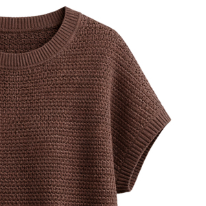 Haut en maille à épaules dégagées pour femme, à manches courtes, texturé, pull d'été décontracté, coupe ample, respirant, pull tendance - Product Image 2