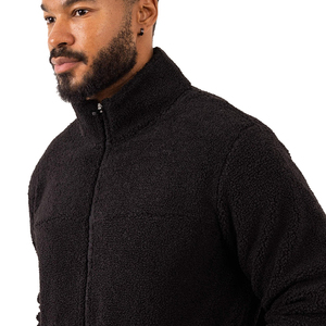 Thick sherpa <b>lining</b> <b>jacket</b> Winter casual wear men Stand collar <b>fleece</b> <b>jacket</b> Loose fit black <b>jacket</b> - Product Image 4