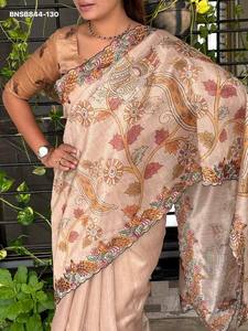 Sari de Seda Negra de Excelente Calidad, Diseño Moderno y Elegante, con Bordado a Hilo y Estampado Digital, Venta al Por Mayor - Product Image 6