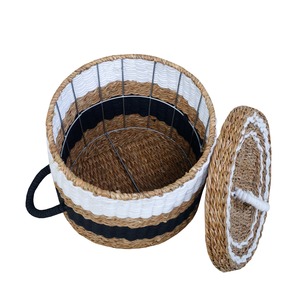 Cestas de lavandería de yute y algas marinas tejidas en color crema y negro, cestas de almacenamiento hechas a mano, venta al por mayor, ecológicas, hechas en Vietnam - Product Image 3