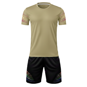 Ensemble uniforme de football universitaire 100 % polyester maille, découpe automatisée, imprimé dégradé, maillot de football à col rond, short, kit d'entraînement - Product Image 1