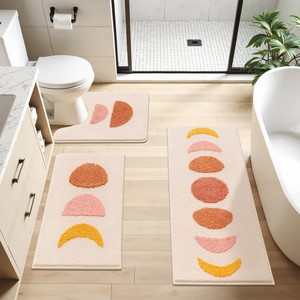 Ensemble de tapis de bain en coton abstrait moderne, 3 pièces, rectangulaires, antidérapants, avec impression floquée, design épais et touffeté, pour usage domestique - Product Image 5