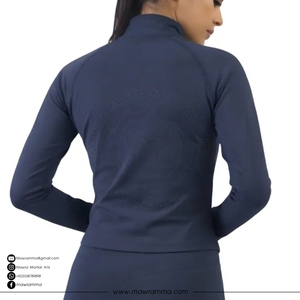 Women's Solid Blue Full Zip Yoga Jacket Stand Neck Long Sleeve Breathable Spandex Polyester Sportswear Regular Fit - Product Image 2