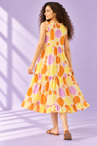 Vestido Midi de Algodón sin Mangas para Mujer, con Volantes en el Cuello, Estampado Abstracto Multicolor, Estilo Casual de Verano, Corte en A - Product Image 4