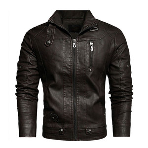 Vestes en cuir véritable pour hommes, design élégant et ajusté pour l'hiver, avec fermeture éclair, logo sur le devant, respirantes, écologiques, en vente - Product Image 1