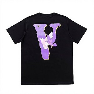 T-shirt noir pour homme avec logo V et imprimé oiseaux, décontracté, manches courtes, col rond, coupe classique, jersey en coton - Product Image 1