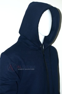 เสื้อฮู้ดซิปผู้ชายสีกรมท่า 400 GSM ผ้าฝ้าย 100% หนานุ่ม ทรงโอเวอร์ไซส์ มีกระเป๋าหน้า แขนเสื้อแบบริบ ปักโลโก้ตามสั่ง - Product Image 4