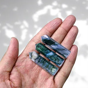 Punta de Ágata Musgosa Natural Pulida, Gema Verde, Proveedor Mayorista a Granel para Manualidades, Rejilla de Cristal DIY - Product Image 3