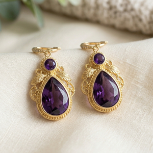 Trendy <b>Top</b> Product 925 Sterling Silver Blue Amethyst <b>Earrings</b> 18K Gold Plated 5 Inch Round 8mm Pear Factory Supply - Product Image 2