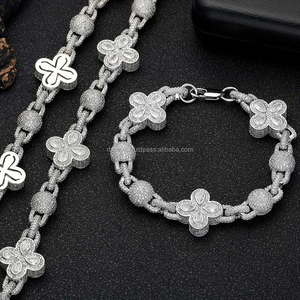 RB Gems Flower Pattern 925 Silver <b>Statement</b> <b>Necklace</b> Rhodium Plated Crystal Rhinestone Link Chain Unisex Luxury Jewelry - Product Image 4