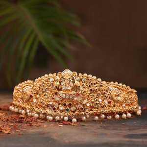 Mahalakshmi Embellished Ottiyanam Casual Alloy Gold Plated Oxidized Polish Earrings - Product Image 3