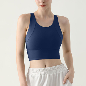 Women Sports Bra <b>Top</b> Navy Blue High <b>Support</b> Yoga Fitness Workout Breathable Seamless Racerback Mesh <b>Crop</b> Tank <b>Top</b> for Running - Product Image 1