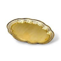 Plateau de service et à thé de luxe fait main en laiton véritable certifié, style vintage, 34x46,5 cm, pour les meilleurs restaurants et hôtels (Thaïlande)