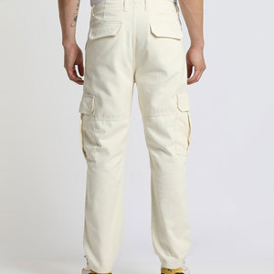 <b>Men's</b> <b>Cream</b> Canvas <b>Cargo</b> Pants Straight Fit Multiple Pockets Elastic Waist Casual Breathable Midweight Spring Style - Product Image 3