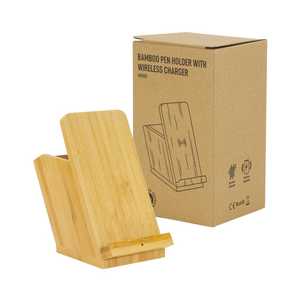 Portaplumas de Bambú con Cargador Inalámbrico, Organizador de Escritorio Independiente, Diseño Minimalista, Estante de Almacenamiento de un Solo Nivel, Hecho a Mano - Product Image 6