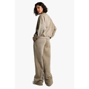 Conjunto de 2 piezas de sudadera y pantalones deportivos para mujer, personalizado al por mayor, informal, con cremallera, de color liso y cómodo. - Product Image 4