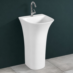 Lavabo de Pedestal Rectangular Porsche de Una Pieza, Montado en el Suelo, con Grifo Monomando, Contemporáneo, Capacidad de 9L, Acabado Brillante - Product Image 3