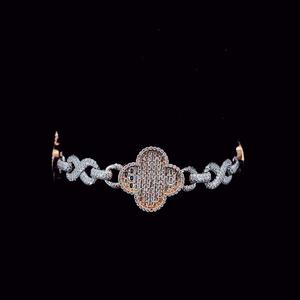 Bracelet cubain Hip Hop en moissanite, motif trèfle, 8 mm - Product Image 1