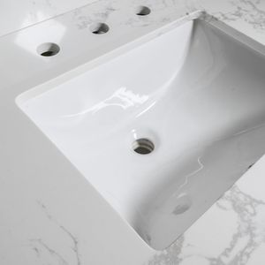 Top per Mobile Bagno in Pietra Ingegnerizzata Montary 43x22, Colore Marmo Bianco Carrara, Lavabo in Ceramica Rettangolare da Incasso - Product Image 3