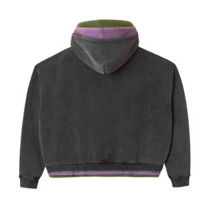 Sweat à capuche zippé court et ample personnalisé, style Y2K streetwear, avec capuche superposée et bordure contrastante, vente en gros, fournisseur USA, OEM Appar - Product Image 2