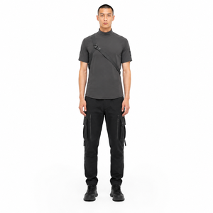 <b>Mens</b> Premium Techwear #2XL# Turtleneck #180GSM# <b>Stretch</b> Short Sleeve Quick Dry Baslay W/ Removable Utility Strap Smoke Tee - Product Image 1