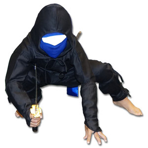 Costume de ninja noir pour garçons, avec capuche intégrale, ceinture bleue, vêtements d'arts martiaux Kung Fu, coupe standard, polyester, taille enfant, en stock - Product Image 2