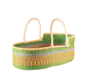 Exclusive green and pink striped pattern seagrass <b>changing</b> <b>basket</b> including rattan <b>changing</b> kid <b>basket</b> with light handles for - Product Image 3