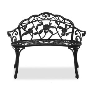Outdoor Cast Aluminum Rose Pattern Black Patio Bench with Curved Legs for Porch or Deck - Product Image 5