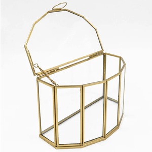 Modern Glass Storage Box <b>Copper</b> <b>Frame</b> Clear Cube Organizer Jewelry Display Case 1-3L Capacity - Product Image 5